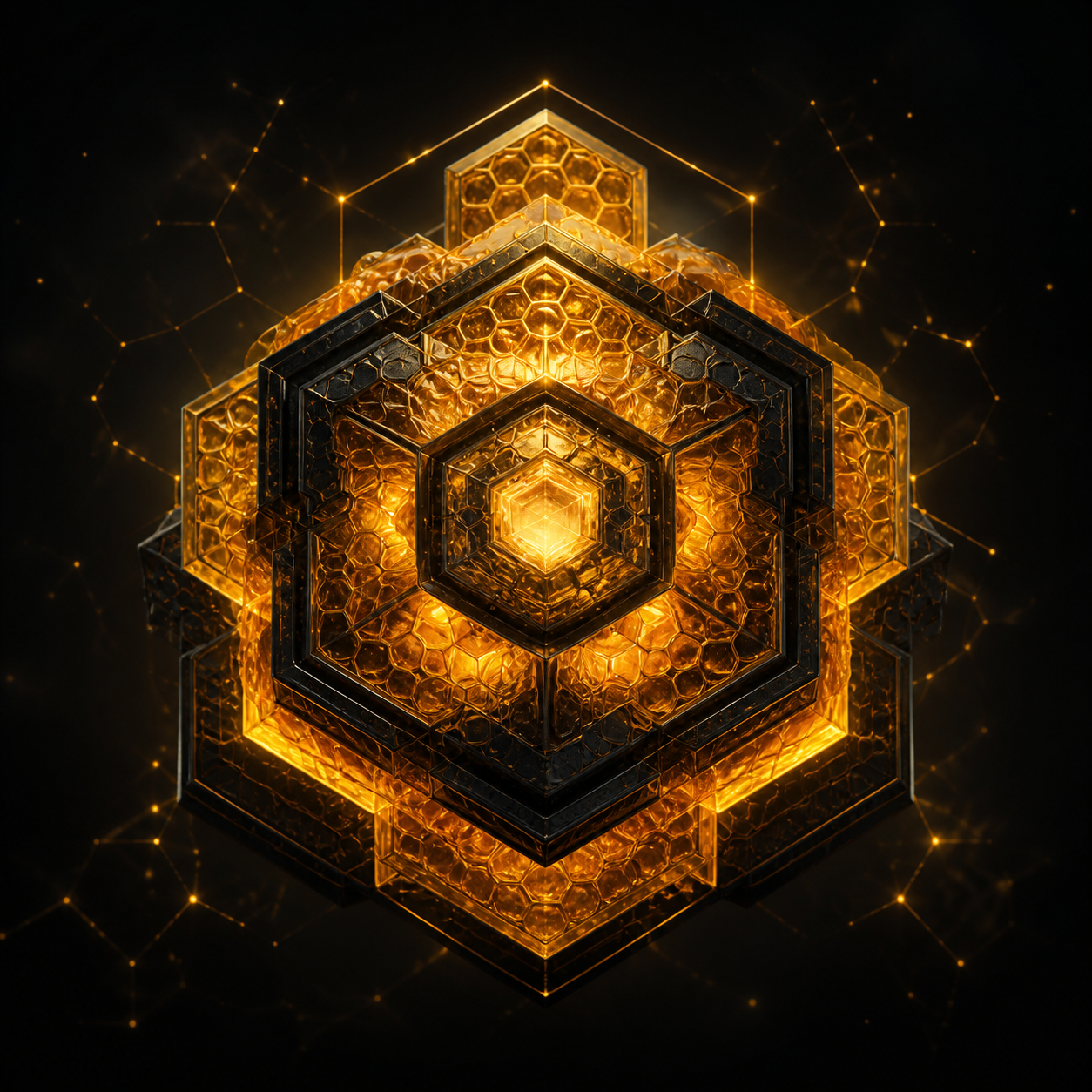 A luminous golden futuristic hive